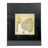 Signed Gary W Lane Cat & Bird Lithograph