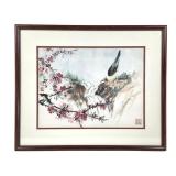 Chinese Ink & Wash on Rice Paper Birds & Flower