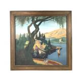 Lg Folk Art Oil on Panel 1932