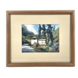 Framed Watercolor Landscape by Oscar Cuadros