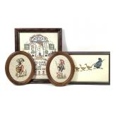 4 Cross Stitch Needlpoint Framed