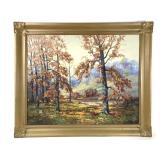Framed Fall Landscape Oil Painting on Canvas