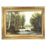 Framed River Landscape Oil Painting on Canvas
