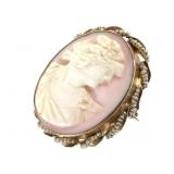 Unmarked Coral Seed Pearl Cameo Pin Pendant 1 3/8H