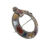 Antique Scottish Agate Stone Inlay Brooch Pin