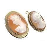 2 GF Shell Cameo Brooch Pendants