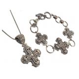 Sterling Cross Necklace & Bracelet 44.7g TW