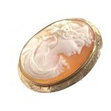 10K Shell Cameo Pin Pendant c 1930 1 1/2" H