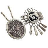 2 Mexican Sterling Pendants 1 Chain 77g TW