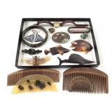 Vtg Wooden Combs Pins +
