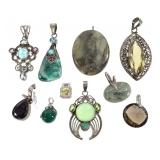 10 Sterling Stone Pendants 60.5g TW Labradorite+