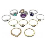 10 Sterling Rings 30g TW Sz 7 1/2 - 10