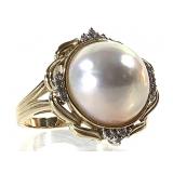 14K Mabe Pearl Diamond Ring 7.0g TW Sz 9