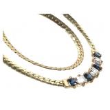16" L 14K Diamond Sapphire Necklace 7.2g TW