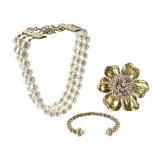 Givenchy Faux Pearl Necklace Brooch Pin Bracelet