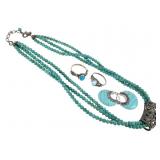 Sterling Turquoise Rings Necklace Earrings
