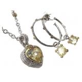 Sterling 18K YG Citrine Diamond Set 39.8g TW