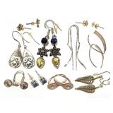 10 Pr SP Stone Sterling Earrings 27.1g TW