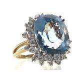 14K or Better Diamond Blue Topaz Ring 12.2g TW