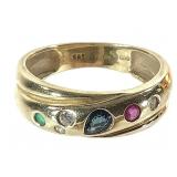 14K SP Stone Band Ring 4.1g TW Sz 8