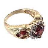 10K Garnet Diamond Heart Ring 4.4g TW