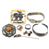 Antique & Vtg Jewelry Bakelite Sterling Buckle+