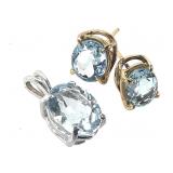 14K Aquamarine Earrings & Pendant 3.4g TW