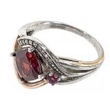 10K Sterling Garnet Diamond Ring 3.9g TW