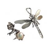 Antique Sterling Articulating Wing & Vtg Pixie Pin