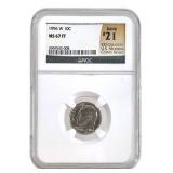 1996 W Roosevelt Dime NGC MS67 FT