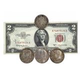 1953 Red Seal 2$ Bill & Silver Half Dollar Coins