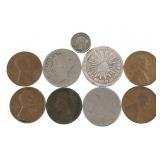 Mixed Group of 9 Coins; US and World Coins