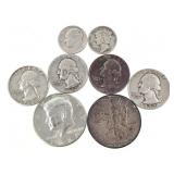 Silver Lot; 1 Walker, 1 40%, 4 Qtrs, 2 dimes