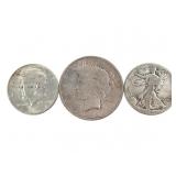 1922 Peace Dollar and 2 90% Halfs