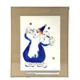 Watercolor Signed M. Wilson Clown in Blue 1980