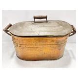 Lg Lidded Copper Bin w/ Handles