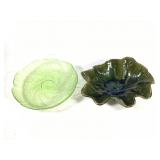 Green Glazed Ceramic Leaf Bowl & Plate