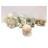 4 Concrete Cherub Yard Ornaments