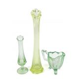 Uranium Glass Vases & Footed Creamer