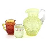 Uranium Hobnail Pitchers & Wentworth Souvenir Cup