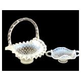 Hobnail Opalescent Glass Basket & Footed Dish