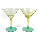 Stemmed Vaseline Martini Glass Pair