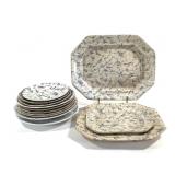 19th C Ironstone Transferware Marble & Cracked Ice