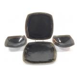 4 Pc Signed Studio Pottery Plate & Bowl Set