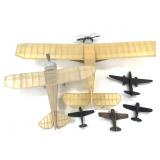 4 Hand Carved Wood Model Airplanes