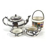 Early Lenox Porcelain Tea Set w Silver Overlay +