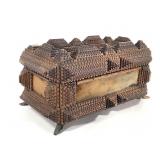 Tramp Art Chip Carved Cedar Cigar Dresser Box