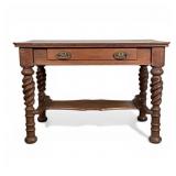 Spiral Carved Leg Oak Library Table w Drawer