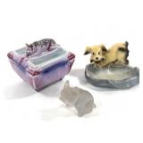 3 Dog Motif Ceramic & Glass Tray Figure Box