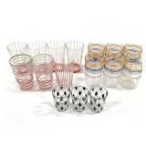 16 Vtg Striped Glass Tumblers & Shots